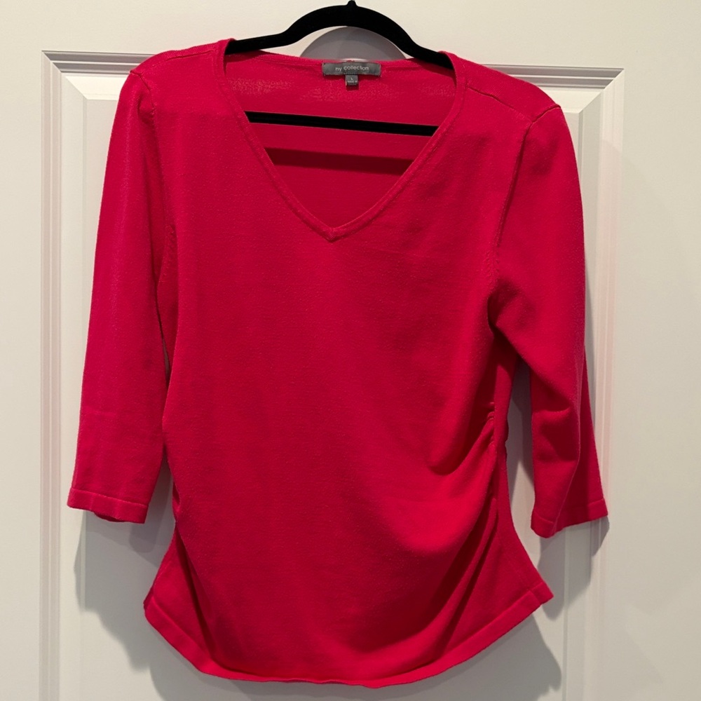 NY Collection Women's Vibrant Pink V-Neck Sweater